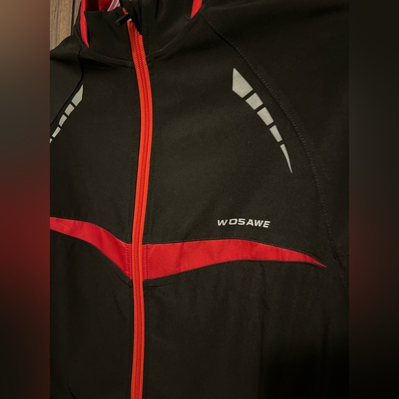 Wosawe Black Red Cycling Long Sleeve Zipper Closure Pocket Reflective Jacket L - Picture 3 of 10
